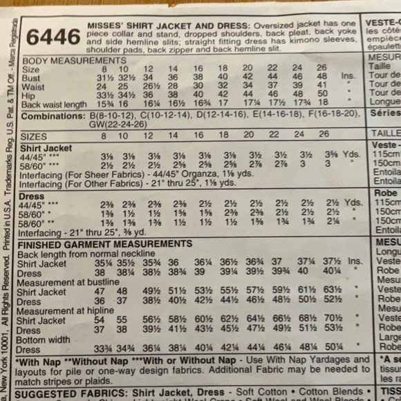 McCall’s 6446 Easy Sewing Pattern Misses’ Shirt Jacket and Dress Size C … - Picture 5 of 7